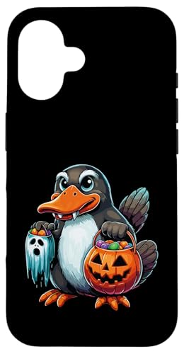 怖いハロウィーン カモノハシ ゴースト 不気味なキャンディバッグ スマホケース iPhone 16 用