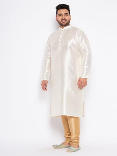 Image of Vastramay Plus Men's White Silk Blend Kurta Pyjama Set VPLUSMKWH001nPBL 44 | Independence Day