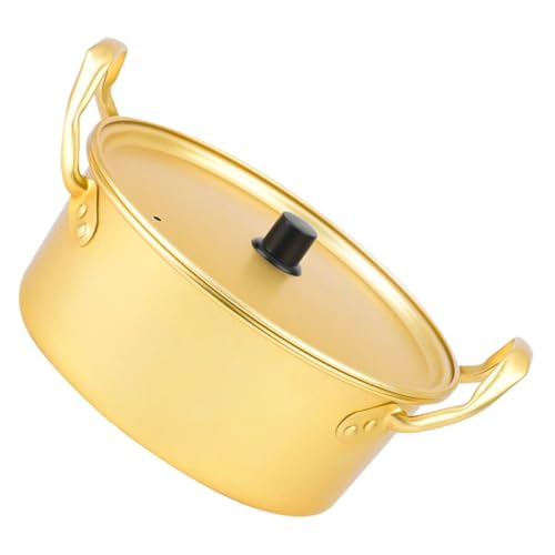 GLEAVI Olla para Sopa de Aluminio Amarillo con Doble Asa Cacerola Resistente para Cocina Doméstica Olla para Guiso y Fideos con Tapa Resistente al Calor