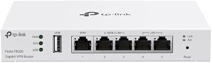 TP-Link Festa FR205 Routeur VPN Gigabit, 5 Ports Gigabit, Gestion Cloud Gratuite, Facile à Utiliser, Accès au Cloud, VPN Haute Sécurité, Port WAN USB, Boîtier Métallique, IPSec, PPTP, L2TP et OpenVPN