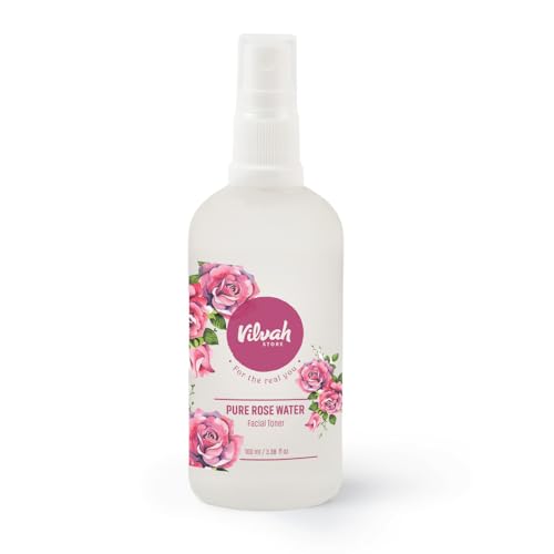Image of Vilvah Rose Water Facial Toner | Pure Steam Distilled Rose Water to Refine Pores & Balance Skin pH | Alcohol-Free, Hydrating & Soothing Toner for Face | Controls Excess Oil & Calms Irritated Skin | For All Skin Types | 100ml