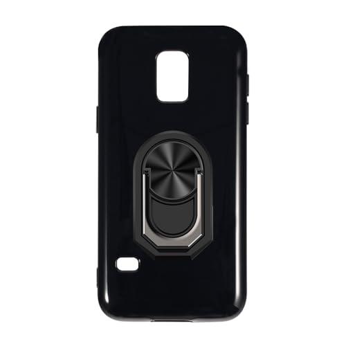 UOGNADGD Flexible Case + Ring Holder Compatible with Samsung Galaxy S5 Mini Phone Shockproof Cover & Magnetic Mecha Style Finger Grip Kickstand (Black+BlackRing)