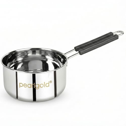Image of Premium Stainless Steel Tea Pan Saucepan Tapeli Patila | Induction Friendly Heavy Duty Milk & Chai Boiling Pot Flat Base | Multipurpose Steel Pan for Gas & Induction Stove (1, litres)