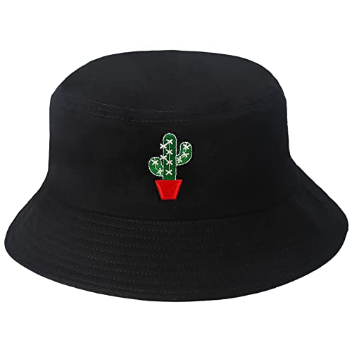 Bucket Hat - Bucket Hat, Outdoor, Fisherman Cap for Men Women Teens, 100% Cotton, Unisex, Black, Cactus Bucket hat, Windproof