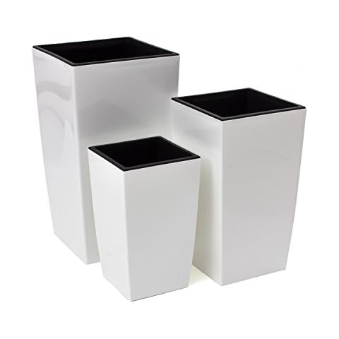 Prosperplast Dekoratives 3er Set Blumenkübel Blumentopf weiß glänzend Pflanzeinsatz Coubi Serie Cover