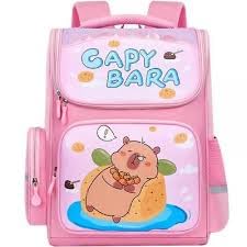 Mochila Capivara Escolar Kawaii Infantil Criança (Rosa)