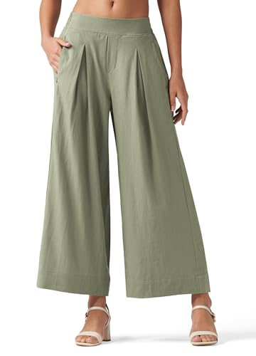 Willit Women's Linen Pants Wide Leg Casual Beach Summer Pants Palazzo Lounge Pants with Pockets Sage Green S