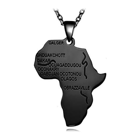 DYbaby Stainless Steel Africa Pendant Necklace Cool Unisex Hip Hop Jewelry (Black) Cover