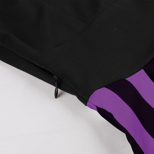 Image of ODIZLI Women's 1950s Retro Dress Short Sleeve Notched Lapel Polka Dot Stripe Swing Dress with Belt Cocktail Dress