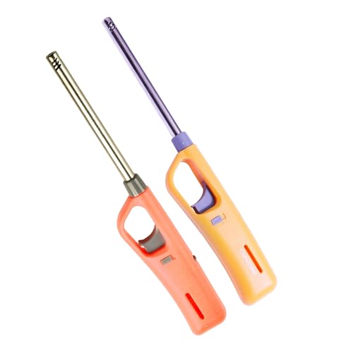 Image of Genesis Refillable Windproof Gas Flame Lighter for Kitchen, Stove, BBQ, Candles, Camping, Indoor & Outdoor (Yellow, Orange) (Pack of 2)