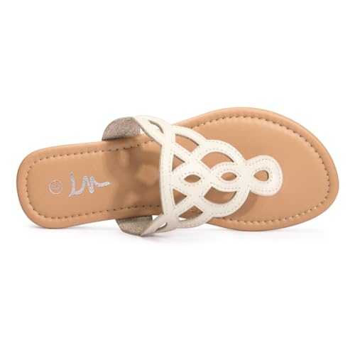 Image of LM Women's Thong Sandals T-Strap Sandals Slip On Flat Sandals Flip Flop Casual Summer Slide Sandals