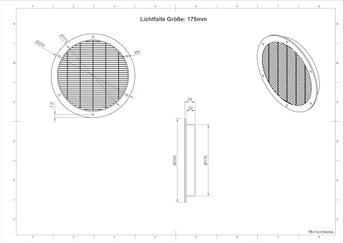 Lichtfalle 175mm, lichtdichtes Zuluftgitter, Lüftungsgitter, Lufteinlass für Growbox, Growzelt, Belüftung, Indoor Zucht