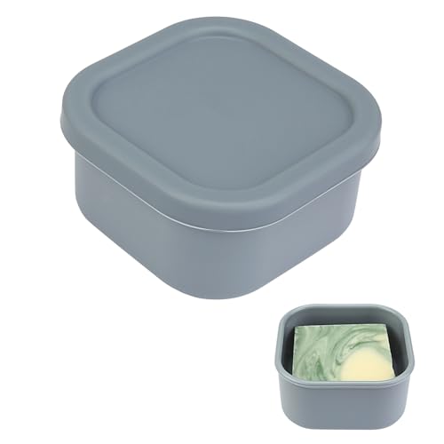 Square Travel Soap Case Bar Soap Holder for Dr Squatch Silicone Soap Case with Soap Saver Portable Shampoo Bar Soap Box for Shower Travel Camp(Cement Gray)