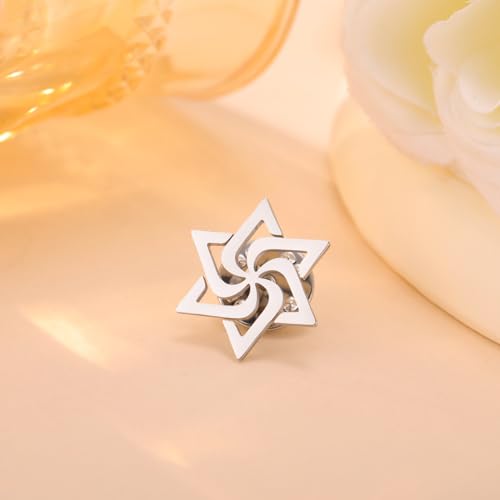 Image of TEAMER Spiral Judaism Star of David Brooch Pins Stainless Steel Jewish Religious Suit Collar Badge Pin Amulet Jewelry