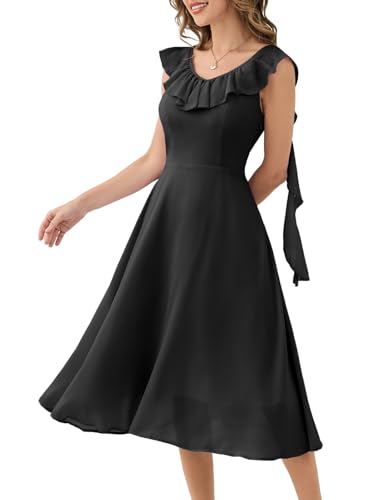 Image of HomRain Chiffon Casual Beach Dresses for Women 2025 Summer Sleeveless, Cocktail Ruffle Wedding Guest Midi Dress for Church