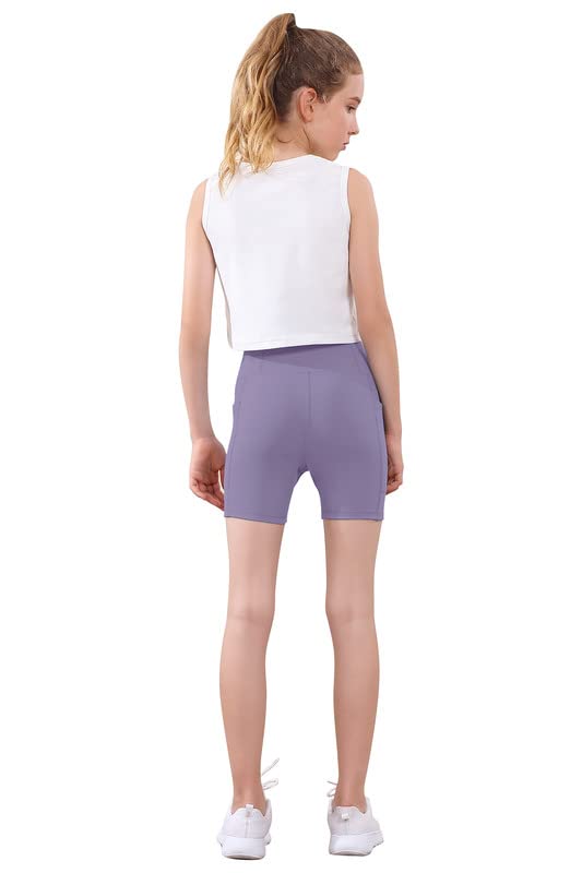 YOGAFREE Girls' 4" Volleyball Spandex Shorts Youth Bike Yoga Shorts with Pockets Dance Running Athletic Shorts2
