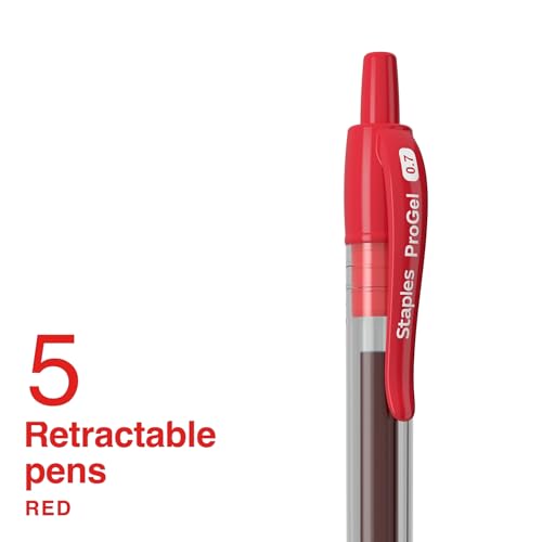 Image of STAPLES ProGel Retractable Gel Pen, Fine Point, 0.7mm, Red Ink, 5 /Pack