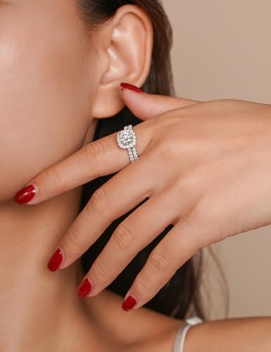 IMOLOVE Solitaire Engagement Rings for Women Halo Ring Promise Rings for her Sterling Silver plated with 18K White Gold Rings for Women 1.64ct D Color VVS1 Clarity Moissanite Size 4-11 6
