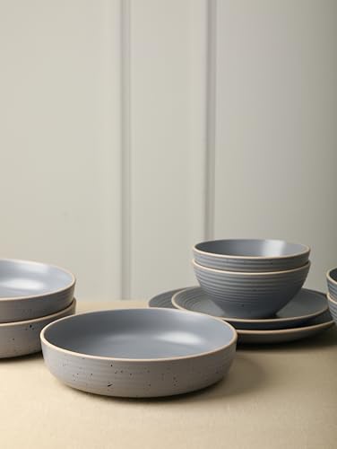 Image of Stone Lain Lauren Modern Stoneware 32-piece Round Dinnerware Set, Plates and Bowls Set, Dish set for 8, Light Gray