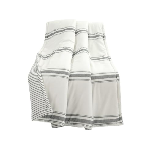 Image of Lush Decor Farmhouse Stripe Reversible Throw, Single, 50 inch W x 60 inch L, Dark Gray - Throw Blanket For Bed - Soft Blanket - Couch Throw - Rustic Farmhouse Decor