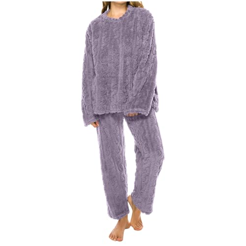 Huyxcye Flannel Pajamas For Women With Fuzzy Fleece 2 Piece Winter Set - image 1