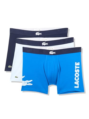 Lacoste Men's Cotton Stretch Big Croc Print Boxer Briefs, 3-Pack, Gypsy Blue/Light Blue/Navy Blue, X-Large