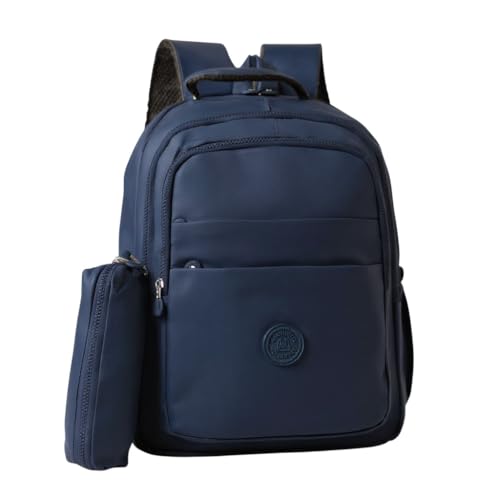 Mochila Escolar Feminina com Estojo, Bolsa Casual Reforçada em Nylon, Alças Ajustáveis, Compartimentos Múltiplos, Ideal para Passeio e Uso Diário (Azul)