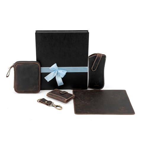 Image of Goatter Genuine Leather Gift Hamper for Men, Wallet, Travel Organizer, Sunglass Case, Mouse Pad and Key Chain, (Set of 5 Gift Set)