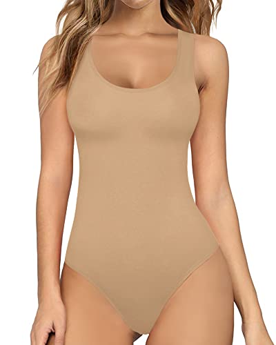 Image of MANGOPOP Women's Tank Top Bodysuit Scoop Neck Sleeveless Body Suits Sexy U-Back Backless Going Out Tops