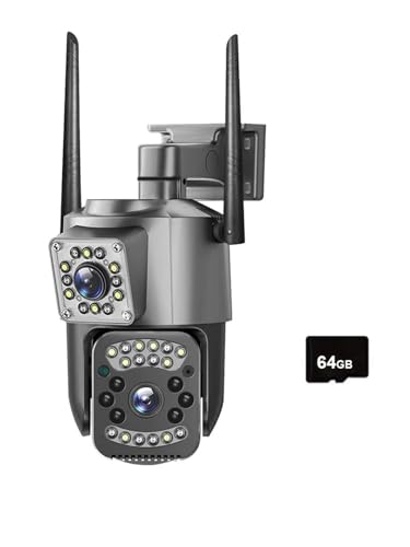 4MP 4K Dual Lens Outdoor Camera PTZ IP Cameras Night Vision Security Protection Wireless CCTV Net Video Surveillence(64g)