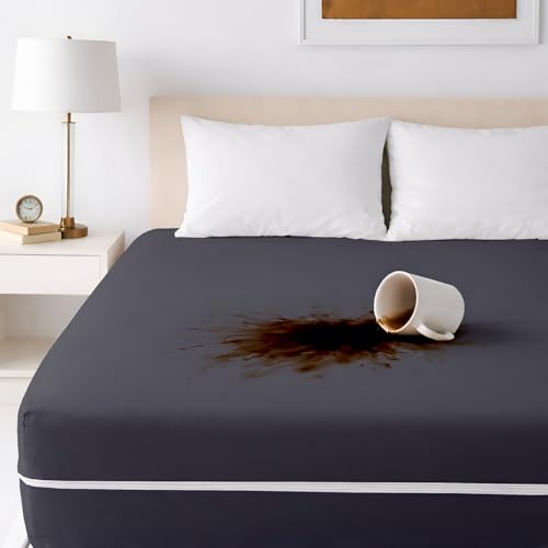 Image of Zipper Closure Style Mattress Protector Single Size 100% Waterproof Six-Sided Mattress Encasement for Bed 30x72 Inch Fit On 6 Inch 2.5X6 Feet Grey