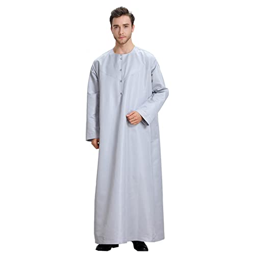 Robe for Men Muslim Clothing Kaftan Button Up Henley Shirt Long Sleeve Nightgowns Eastern Caftan2
