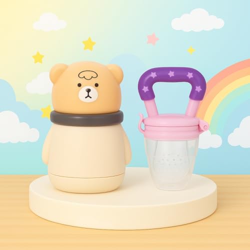 Image of Baby Skin Care Powder Talcum Puff Case Cum Container Box With Fruit Feeder Nibbler Teether For Babies /Kids /Toddler /New Born BPA Free (PATTERN 42)