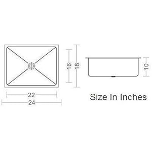 ROYAL SAPPHIRE Stainless Steel Satin Matt Finish Single Bowl Sink with Square Coupling (24" x 18" x 10")
