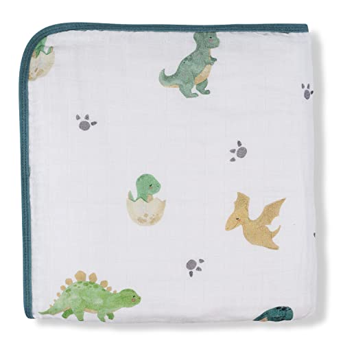 ADDISON BELLE Dream Everything Blanket - 100% Muslin Cotton - Oversized 47 inches x 47 inches - Premium 4 Layer Blanket (Dinosaurs)