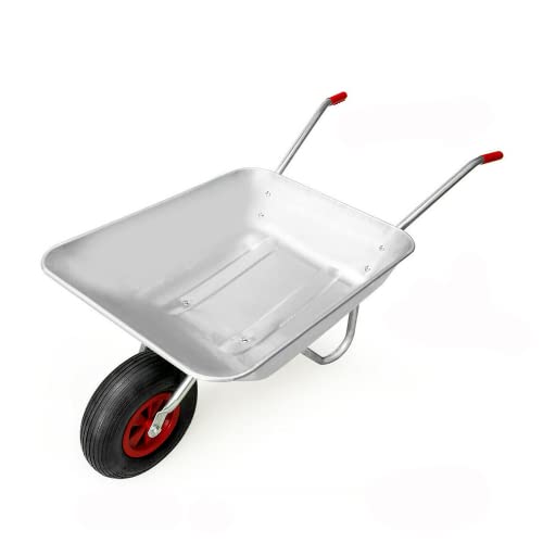 Crystals 65L/100KG Wheelbarrow Heavy Duty Galvanised - Home Garden Cart with Pneumatic Tyre - (80L x...