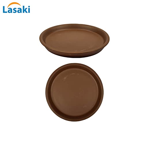 Image of Lasaki Round Ceramic Trays (Plates Saucers) for Pots, planters, Flower, Succulent(Set of 2,Truffle,3.5 inch) R3.5(Plants not Included)