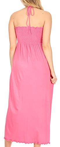 Image of Sakkas Soft Jersey Feel Solid Color Smocked Bodice String Halter Long Dress