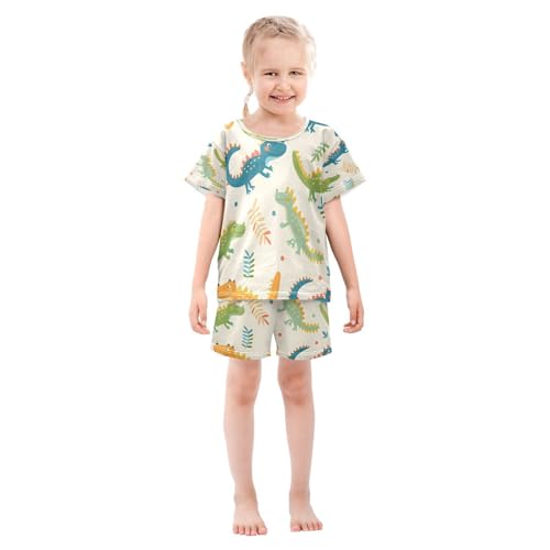 senya Short Sleeve Pajamas Sets Summer Cotton Sleepwear Cute Crocodile and Leaves3