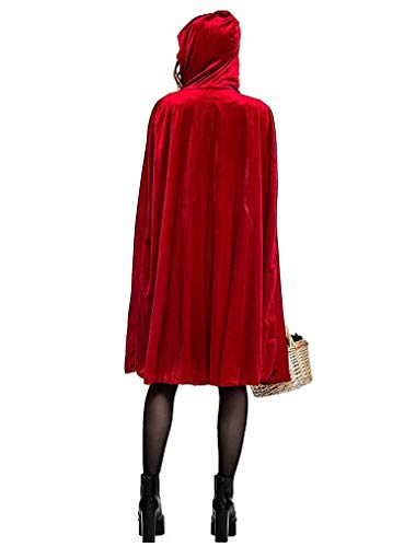 Women Little Red Riding Hood Costume Christmas Halloween Party Dress with Cape
