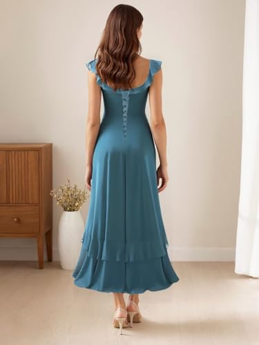 Long Chiffon Bridesmaid Dress Spaghetti Straps Formal Wedding Guest Dresses with Pockets3