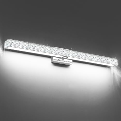 Image of SOLFART LED Modern Bathroom Vanity Lights Over Mirror, Crystal Bathroom Light Fixtures, 40 Inch LED Chrome Vanity Light Wall Light