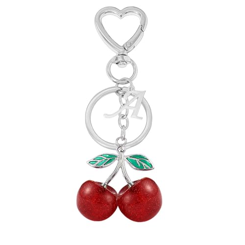 Heart-Shaped Keychain with Initial A-Z and Cherry Charm Bag Charms for Women,Car Accessories