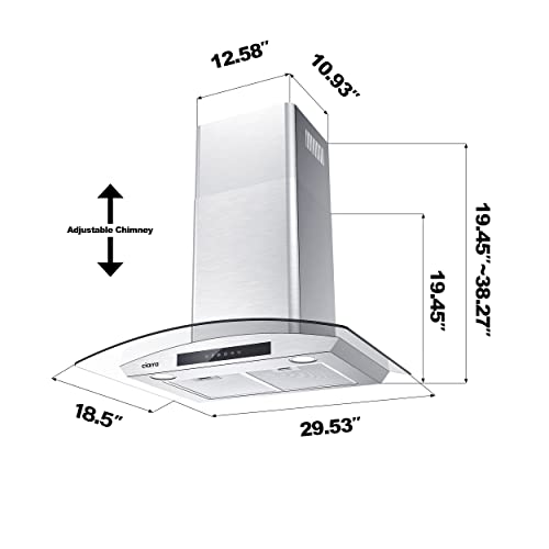 Ciarra CAS75502 Wall Mount Range Hood 30 Inch With Soft Touch Control In Stainless Steel & Tempered Glass thumb #1
