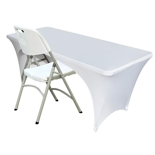ZeriTlolen Mantel Spandex, para mesas rectangulares, después de Abrir, Masaje elástico, Lavable, no Tejido, Extensible, Mantel para Bodas, Banquetes, Stands y Fiestas, 183 x 76 x 76 cm, Blanco