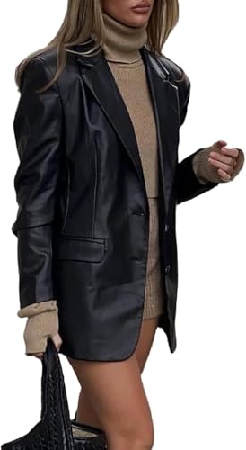 Chaquetas Blazer De Cuero para Mujer Chaquetas De Traje De Piel Sintética De Manga Larga Casual Blazers De PU con Botones, 5, XL