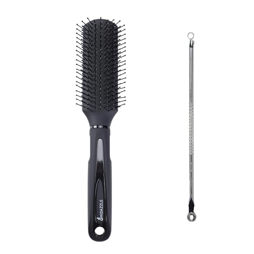 Image of Midazzle Blackhead Remover and Black Silver Flat Hair Brush, Beauty Tool Set, 2 Pieces