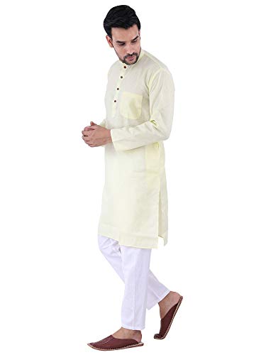 Image of JEXI Men's Cotton Blend Solid Kurta Pyjama Set - Knee-Length, Mandarin Collar, Full Sleeve, Ethnic Wear