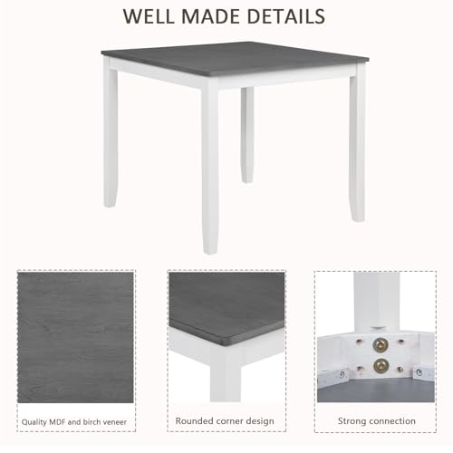 Image of Harper & Bright Designs 5-Piece Wood Dining Table Set for 4, Kitchen Furniture Set with 4 High Back Upholstered Dining Chairs for Small Places,White+Gray