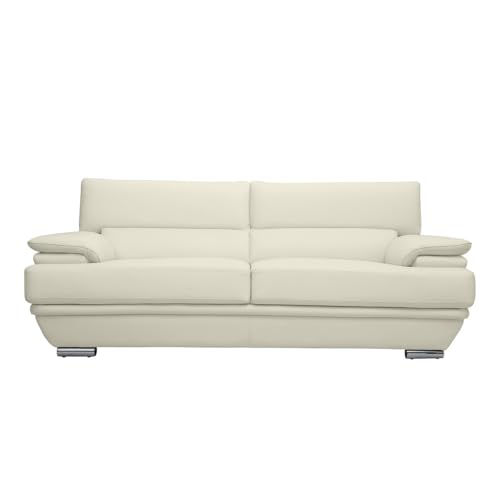 Miliboo Canapé Design avec têtières Ajustables 3 Places Cuir Blanc et Acier chromé Ewing